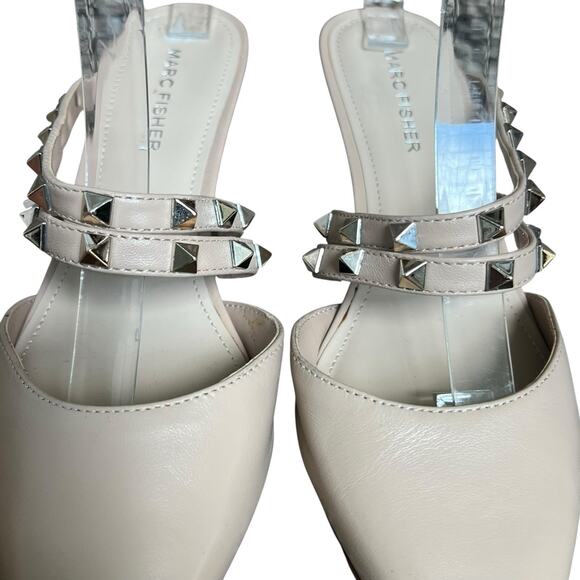 Marc Fisher Nude Beige Jonni Studded Pointy Toe Kitten Heels Size 8 - Picture 7 of 13
